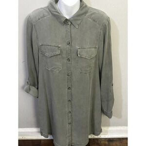 - Maven West Dress Women's Size Small Distressed Olive Green Button Down